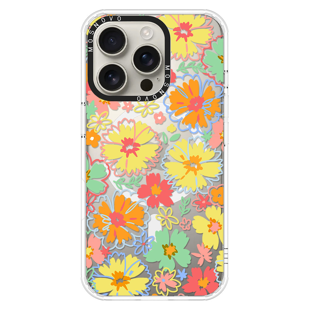 Retro Boho Hippie Flowers Phone Case - iPhone 16 Pro Case - MOSNOVO