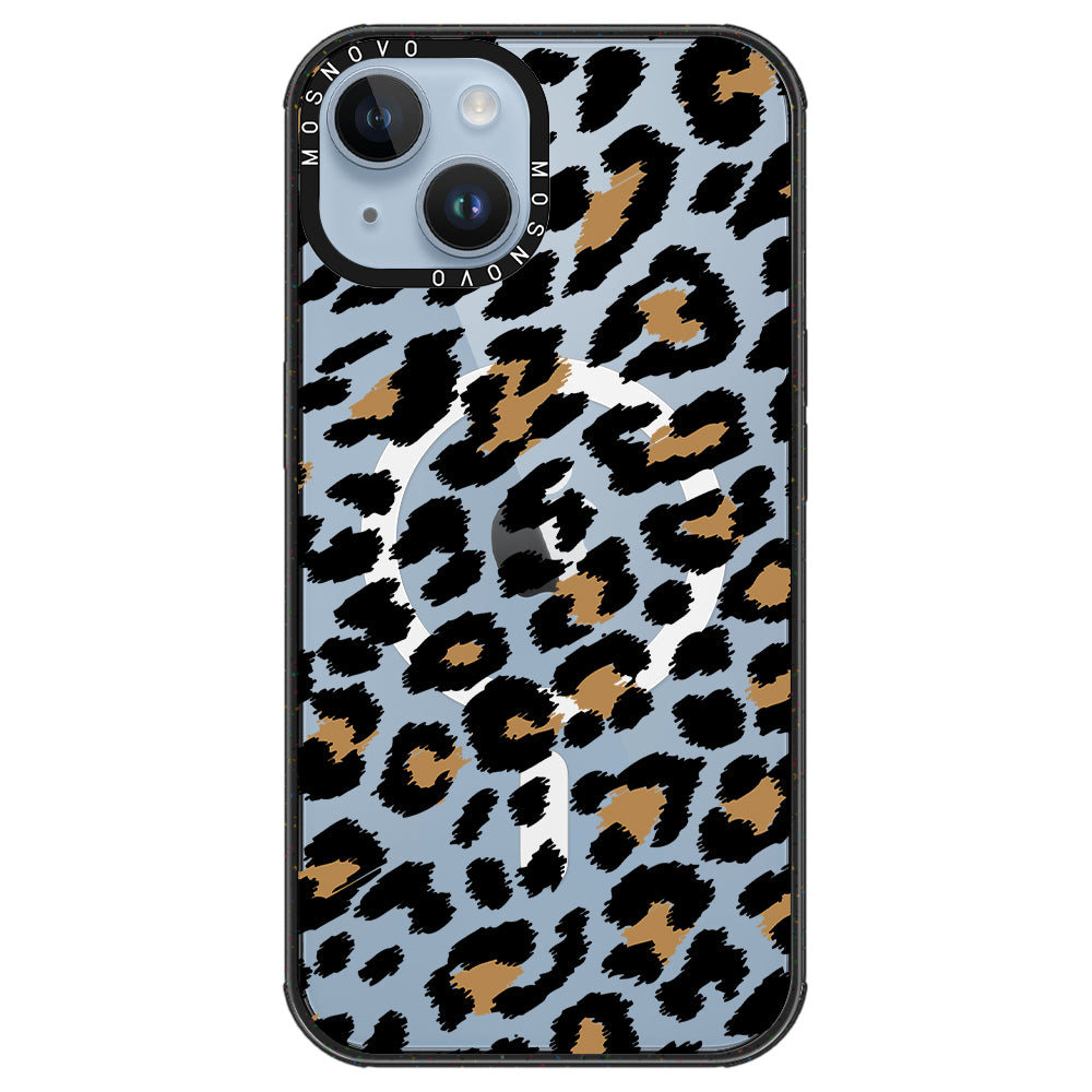 Leopard Print Phone Case - iPhone 14 Plus Case Clear Black ShockStone With MagSafe