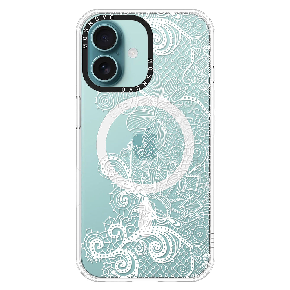 Lacy White Flower Phone Case - iPhone 16 Plus Case - MOSNOVO