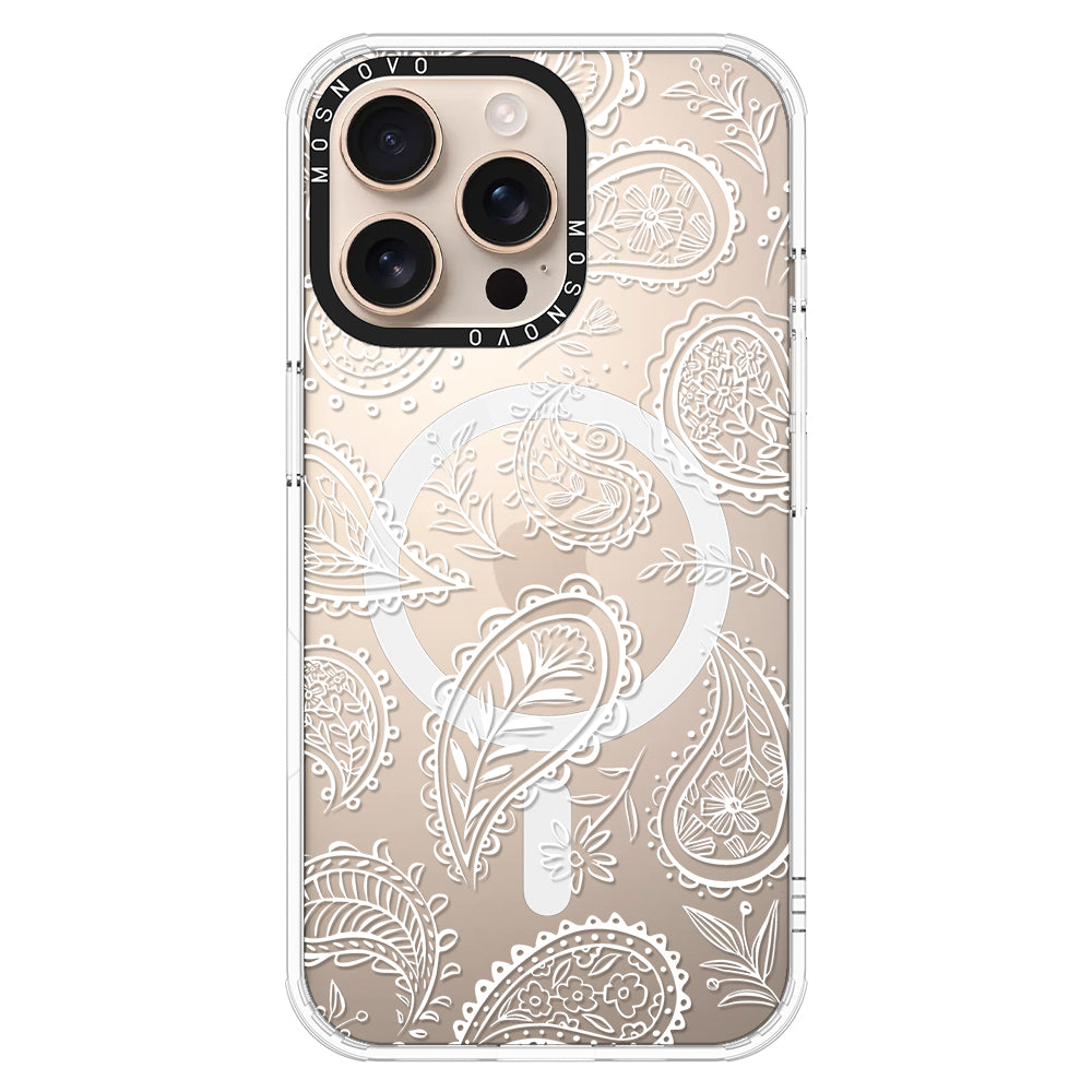 White Paisley Phone Case - iPhone 16 Pro Max Case - MOSNOVO