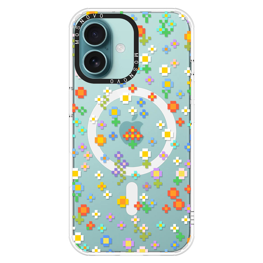 Pixel-Floral Phone Case - iPhone 16 Plus Case