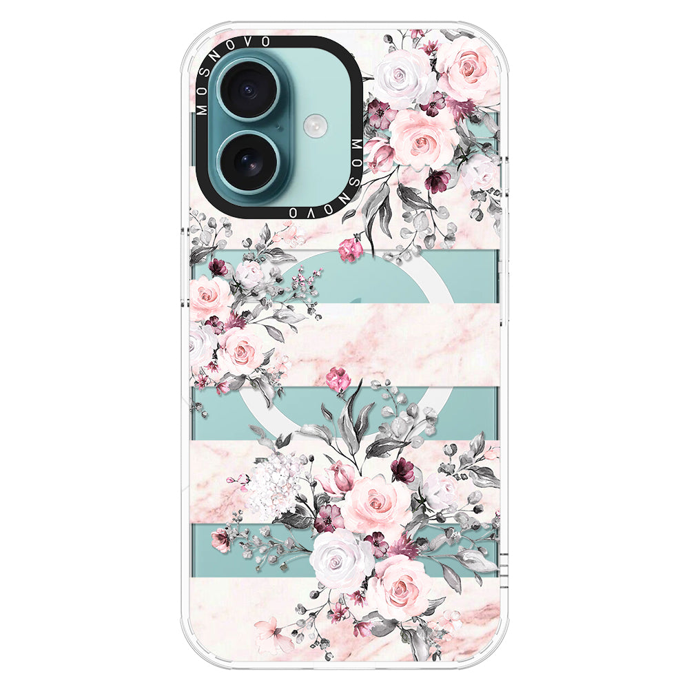 Pink Marble Flowers Phone Case - iPhone 16 Plus Case - MOSNOVO