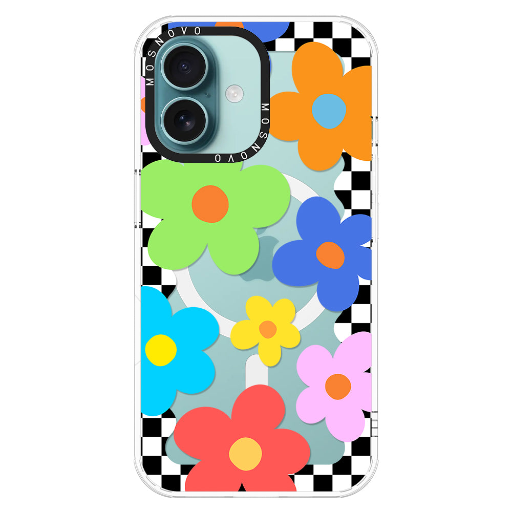 60's Checkered Floral Phone Case - iPhone 16 Case - MOSNOVO