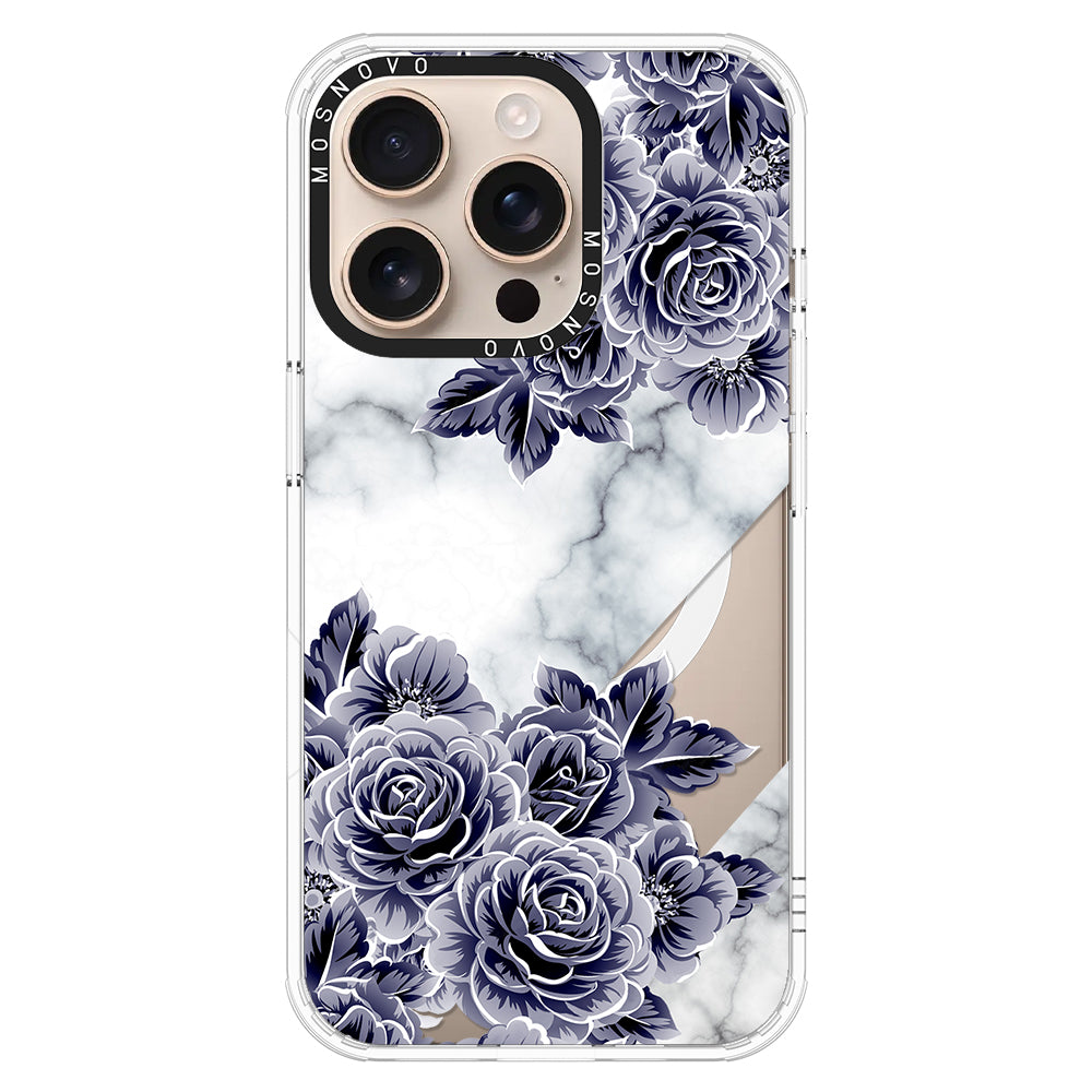 Marble with Purple Flowers Phone Case - iPhone 16 Pro Case - MOSNOVO