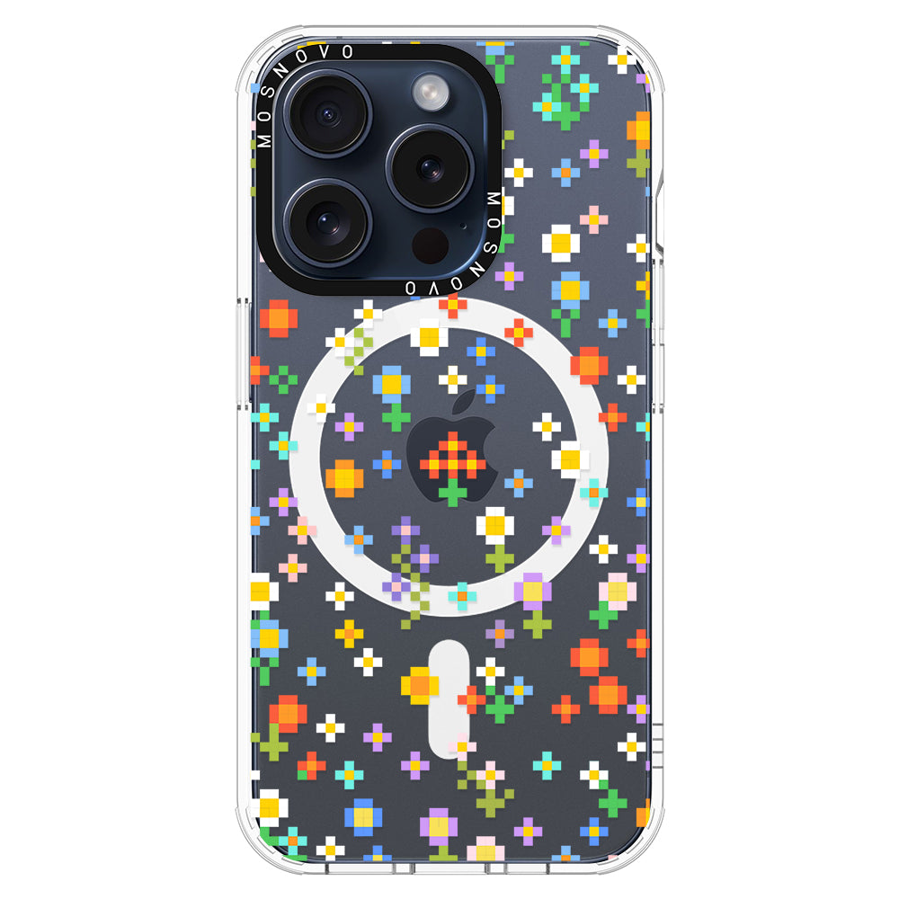 Pixel-Floral Phone Case - iPhone 15 Pro Case