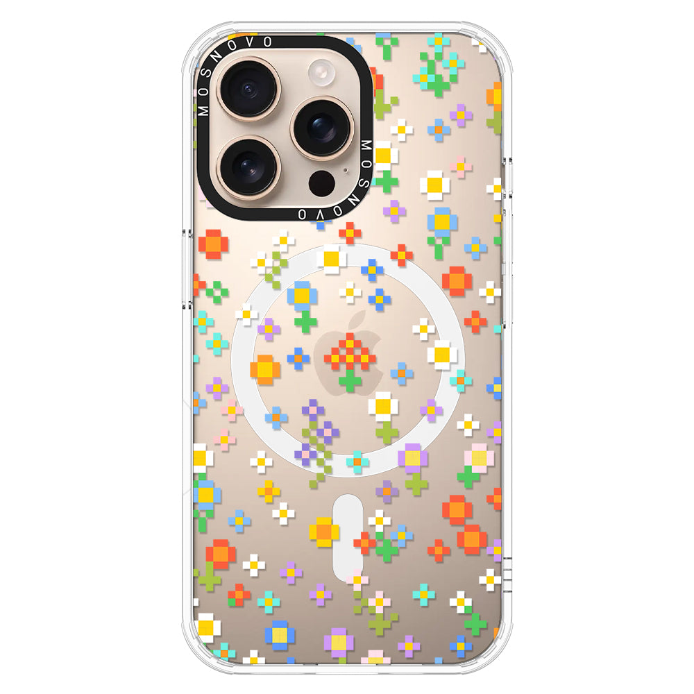 Pixel-Floral Phone Case - iPhone 16 Pro Max Case