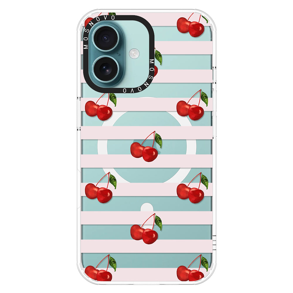 Pink Stripes Cherry Phone Case - iPhone 16 Case - MOSNOVO