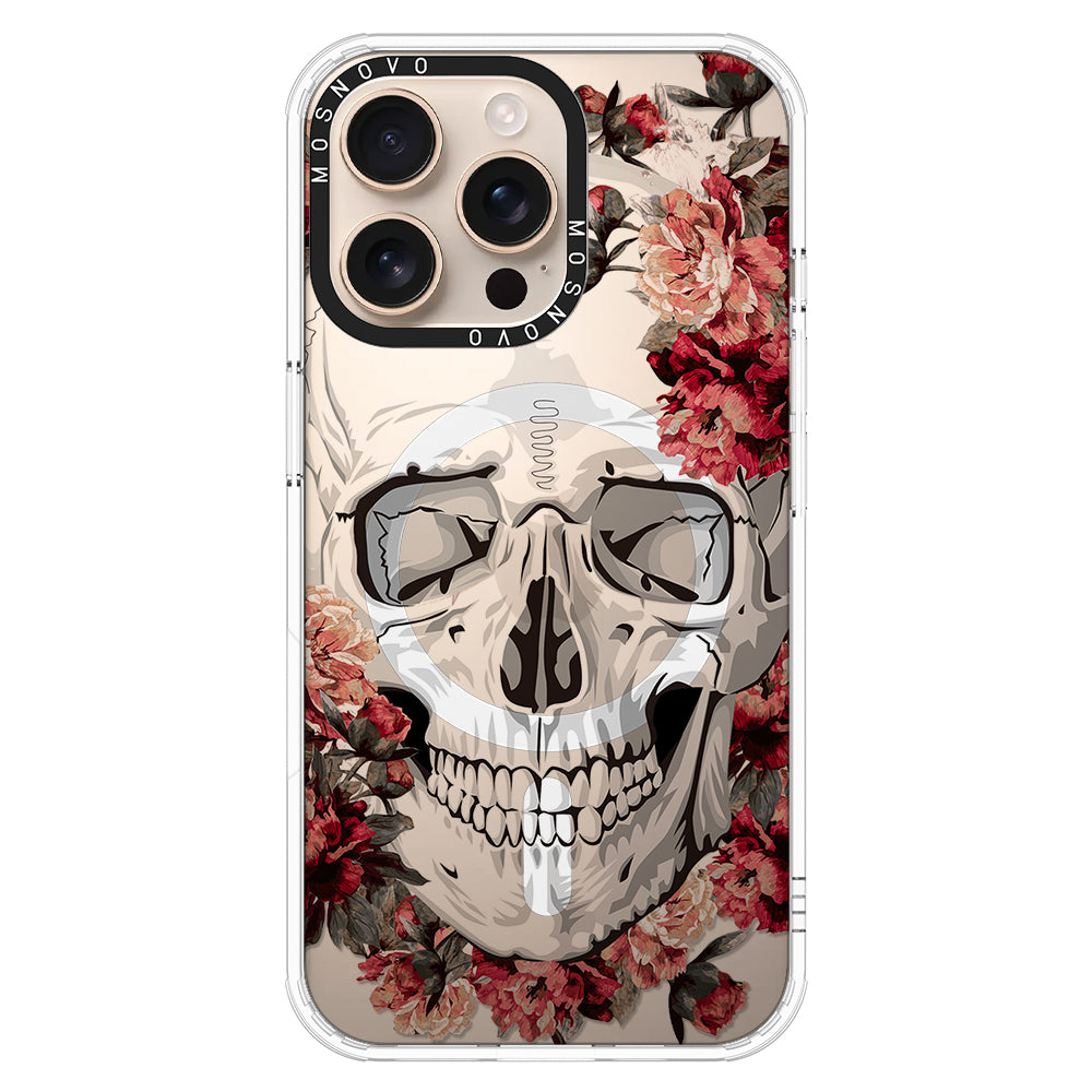 Red Flower Skull Phone Case - iPhone 16 Pro Max Case Clear With Magsafe