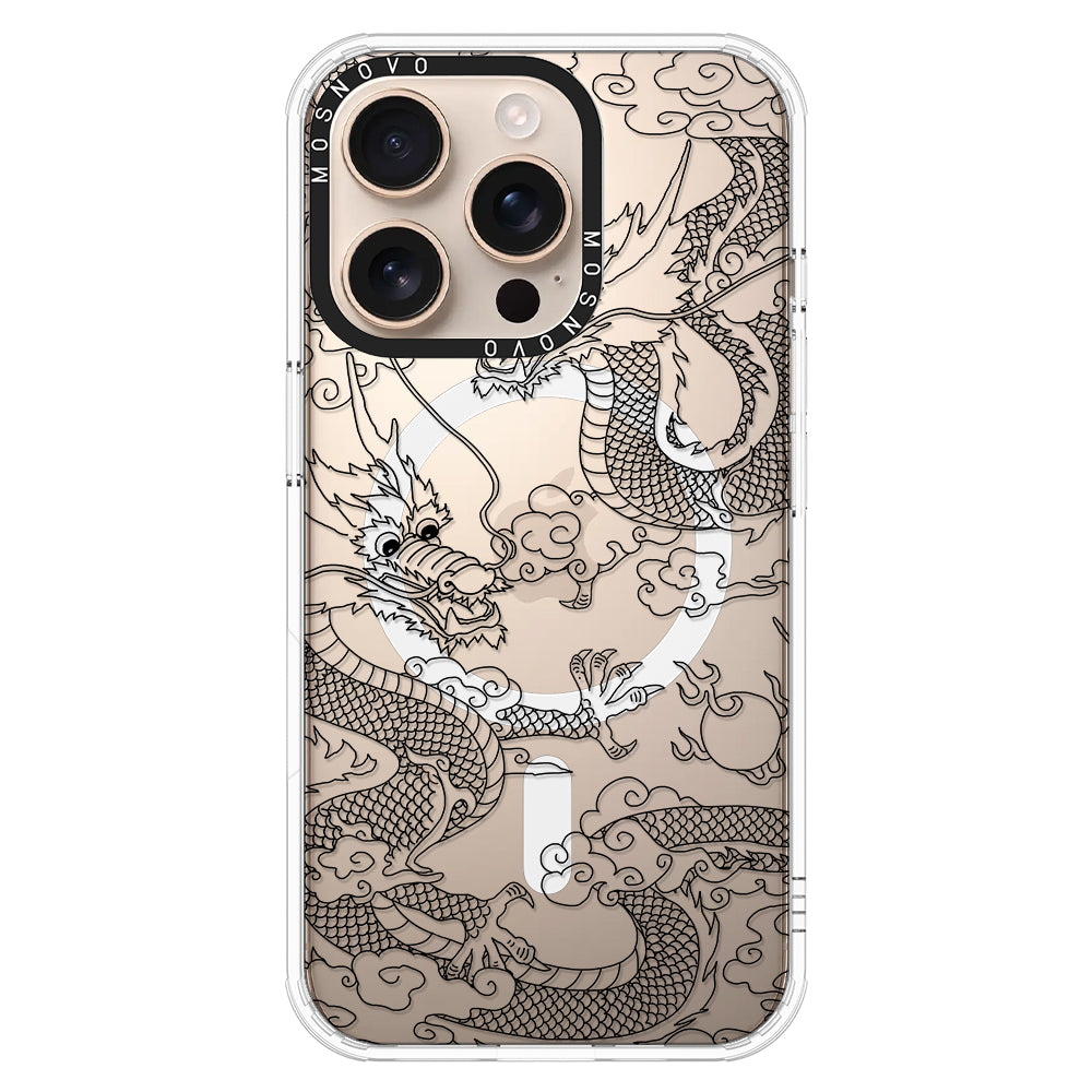 Black Dragon Phone Case - iPhone 16 Pro Case Clear With Magsafe