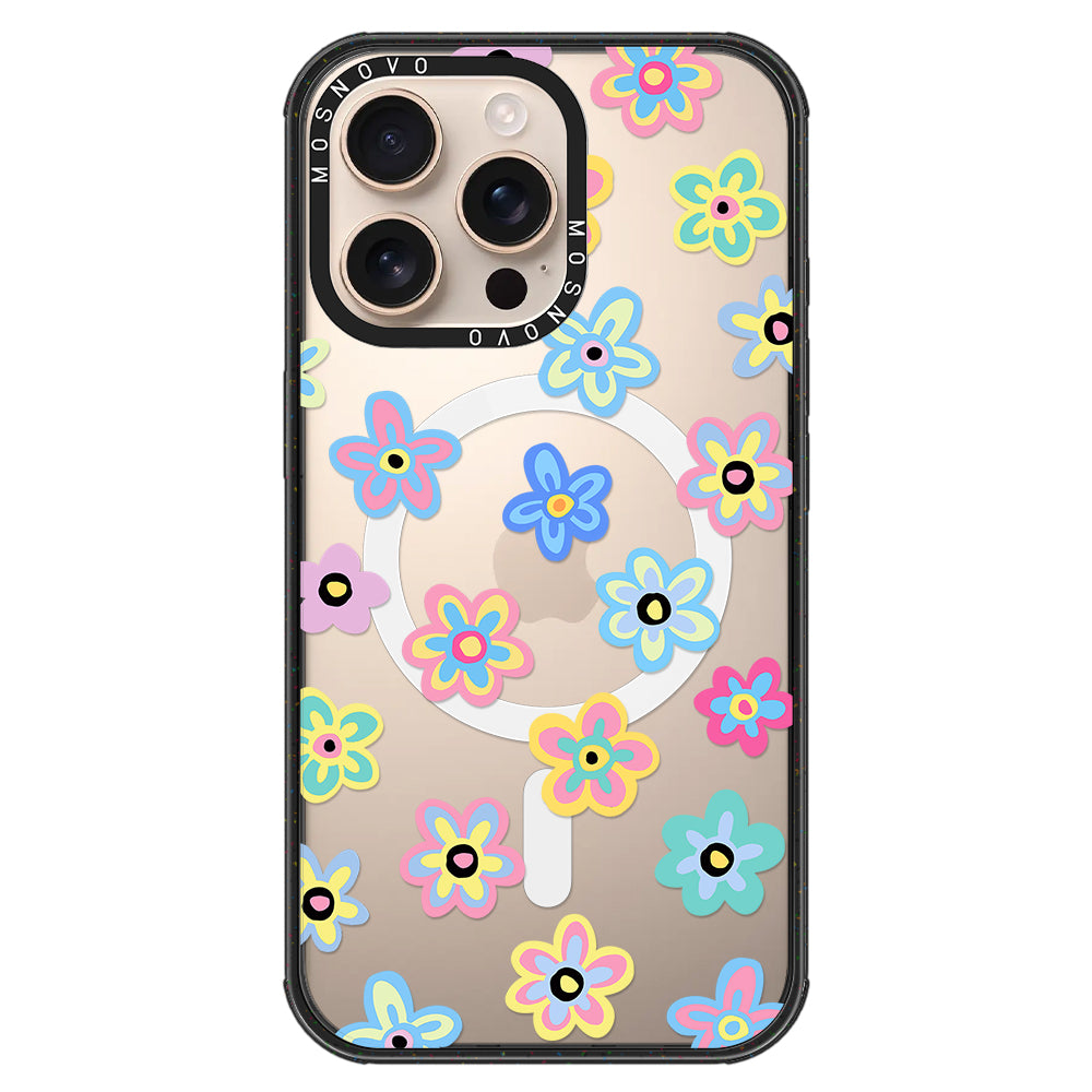 Groovy Flower Phone Case - iPhone 16 Pro Max Case Clear Black ShockStone With MagSafe