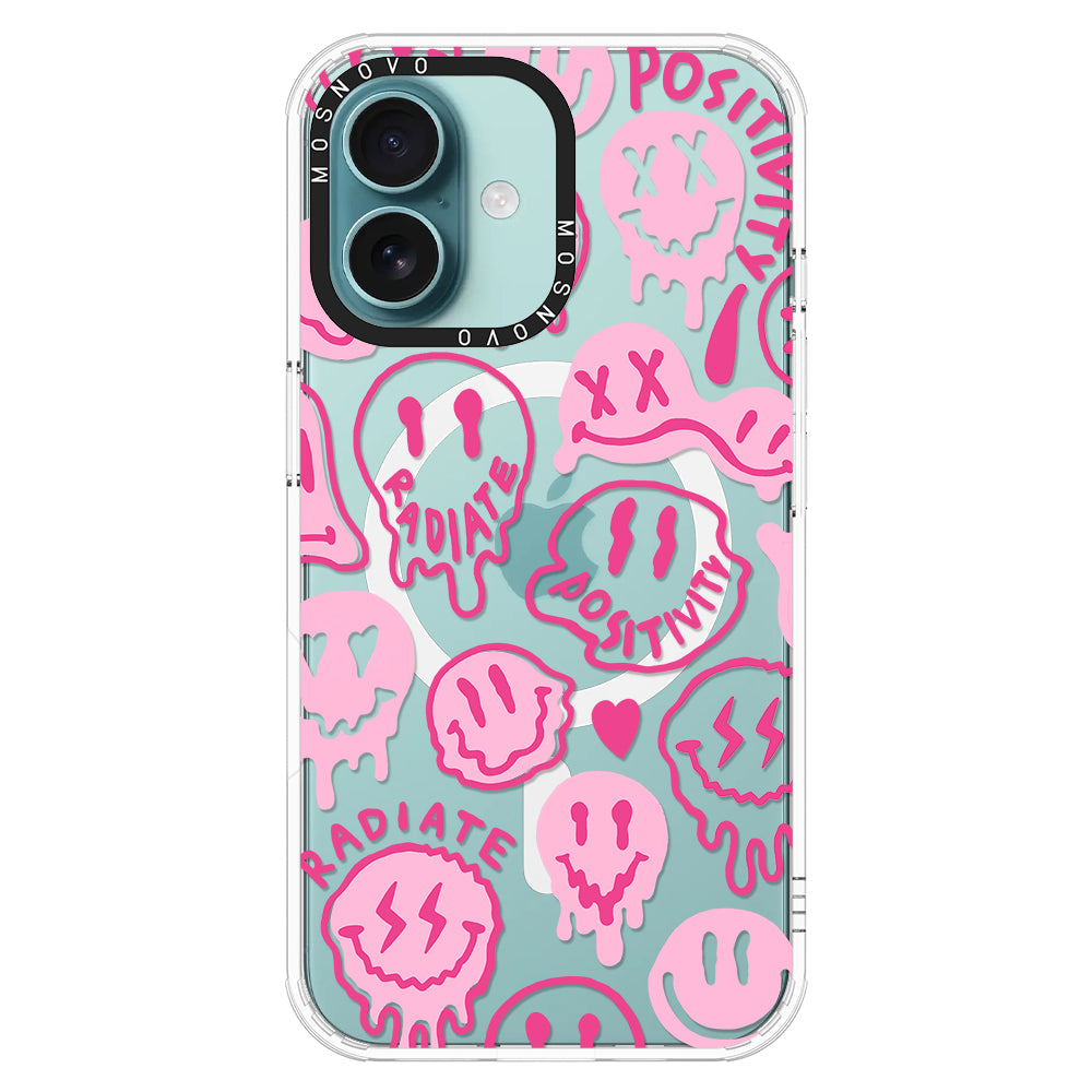 Pink Dripping Smiles Positivity Radiate Face Phone Case - iPhone 16 Plus Case - MOSNOVO