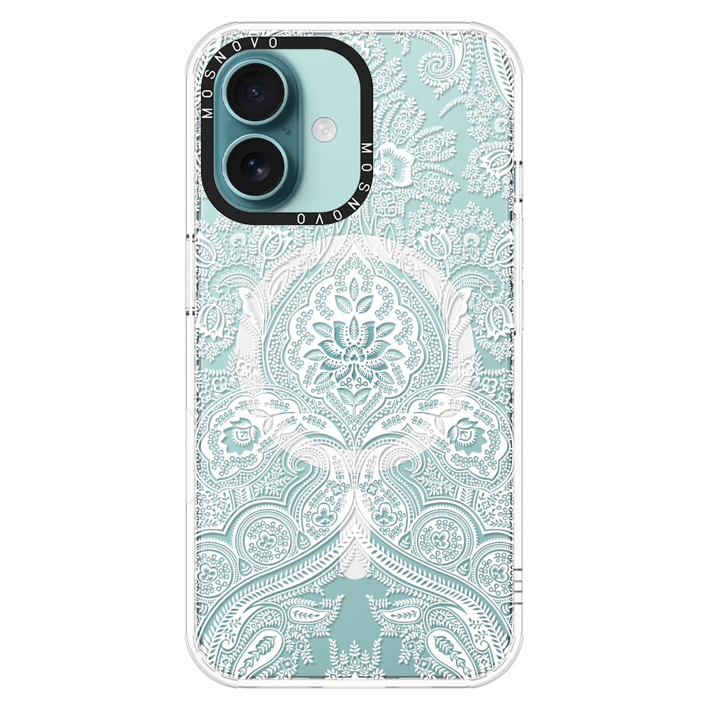 White Damask Phone Case - iPhone 16 Plus Case - MOSNOVO