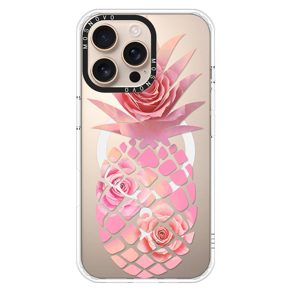 Pink Floral Pineapple Phone Case - iPhone 16 Pro Max Case - MOSNOVO