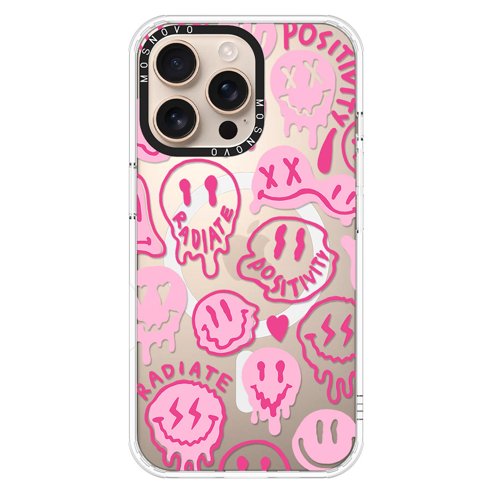 Pink Dripping Smiles Positivity Radiate Face Phone Case - iPhone 16 Pro Max Case - MOSNOVO