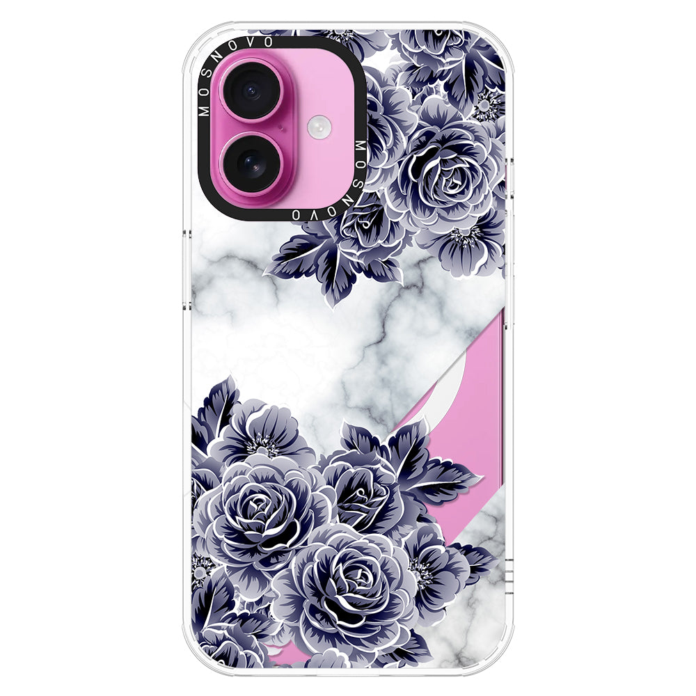 Marble with Purple Flowers Phone Case - iPhone 16 Plus Case - MOSNOVO