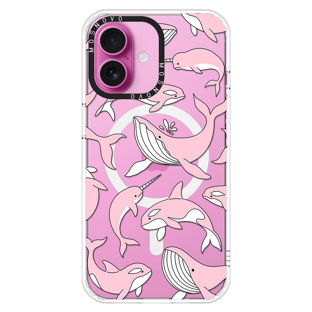 Pink Whales Phone Case - iPhone 16 Plus Case - MOSNOVO