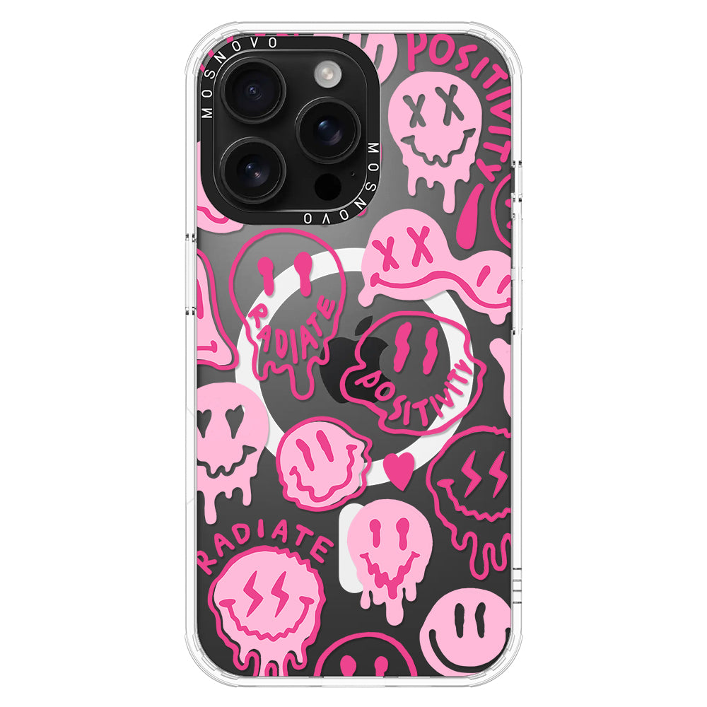 Pink Dripping Smiles Positivity Radiate Face Phone Case - iPhone 16 Pro Max Case - MOSNOVO