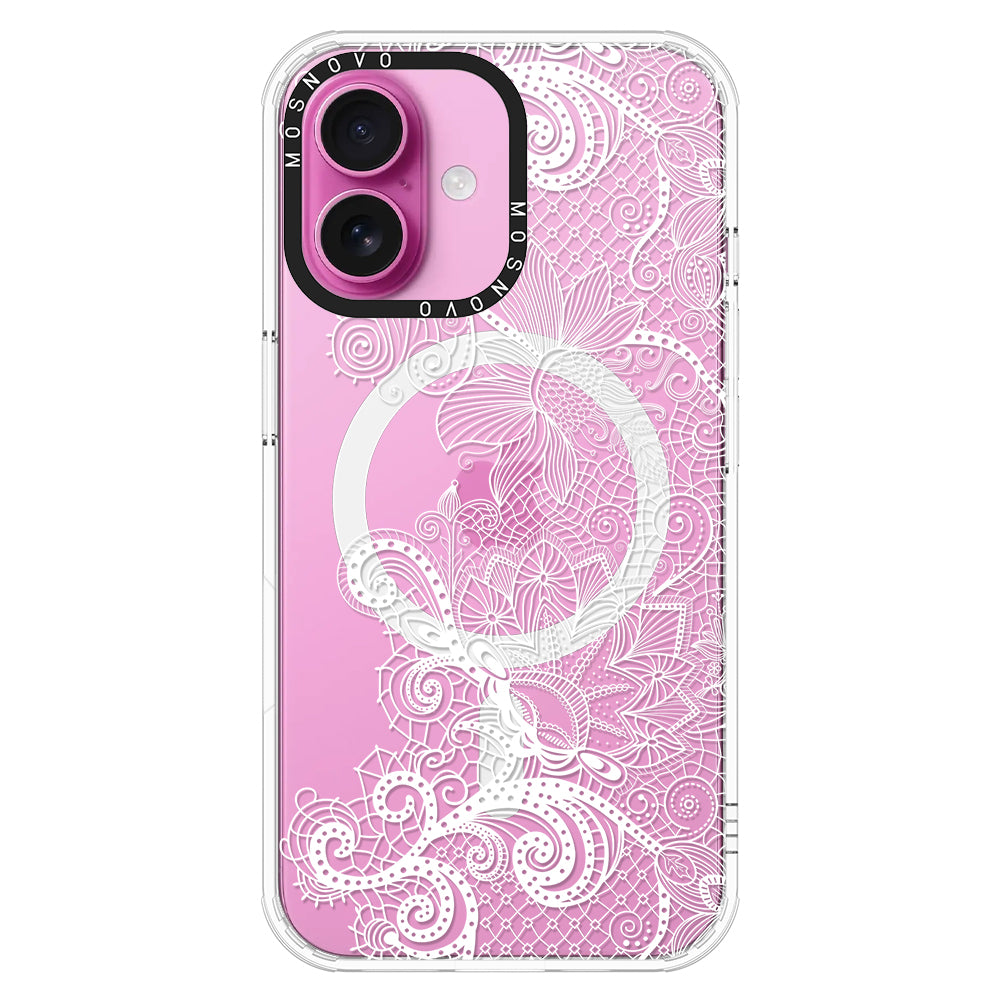 Lacy White Flower Phone Case - iPhone 16 Plus Case - MOSNOVO