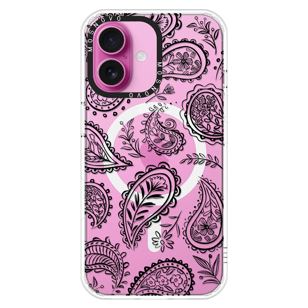 Black Paisley Phone Case - iPhone 16 Plus Case - MOSNOVO