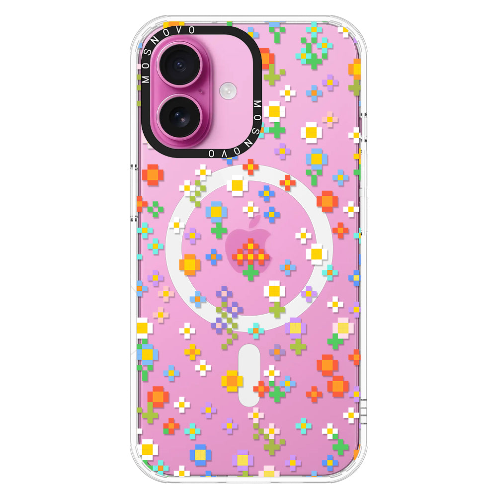 Pixel-Floral Phone Case - iPhone 16 Plus Case