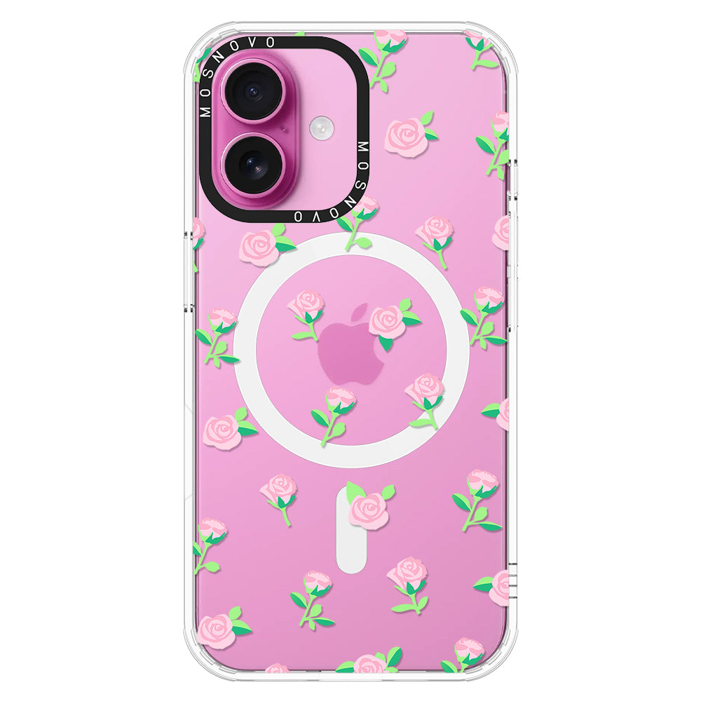 Pink Rose Floral Phone Case - iPhone 16 Plus Case - MOSNOVO