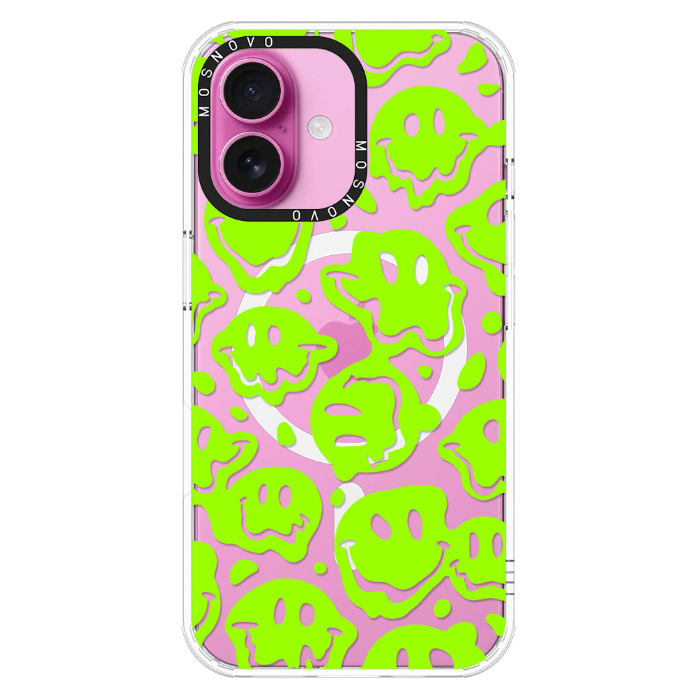 Distorted Green Smiles Face Phone Case - iPhone 16 Case - MOSNOVO