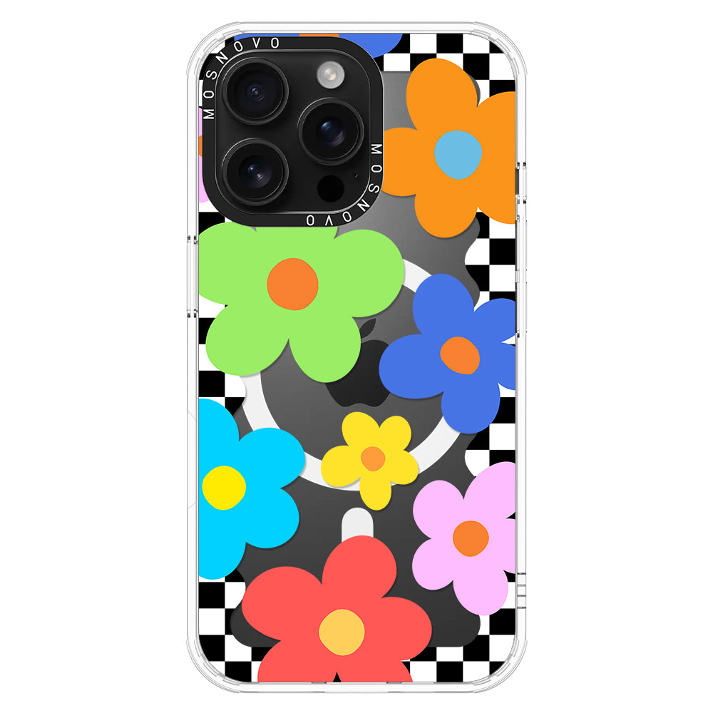 60's Checkered Floral Phone Case - iPhone 16 Pro Max Case - MOSNOVO