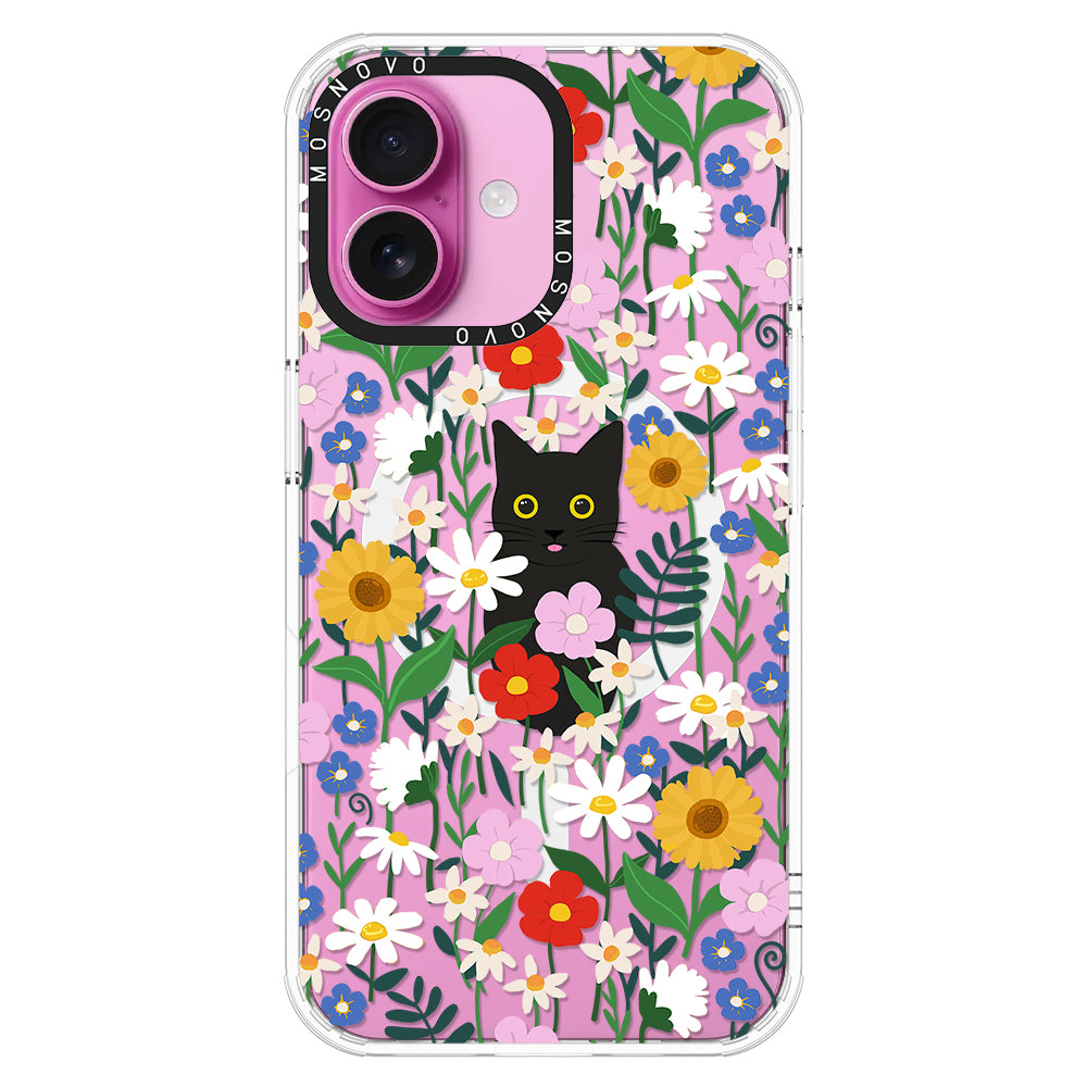 Black Cat in Garden Phone Case - iPhone 16 Case - MOSNOVO