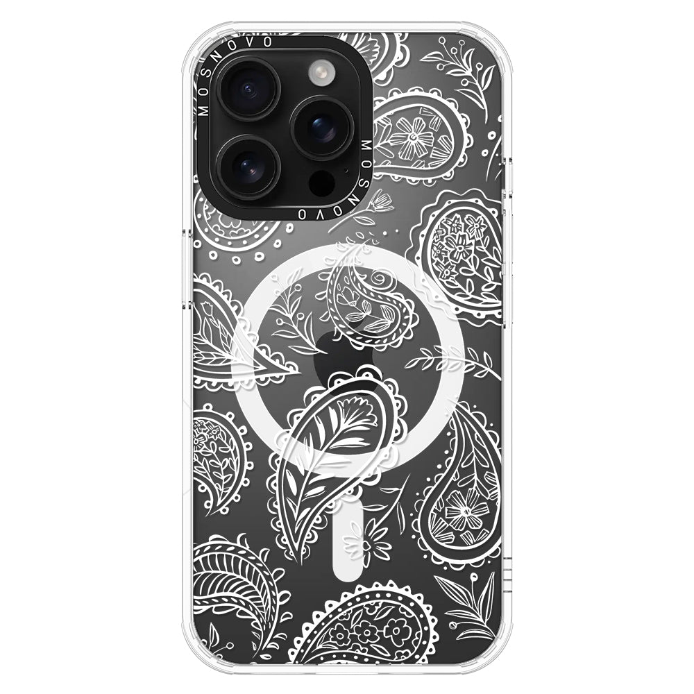 White Paisley Phone Case - iPhone 16 Pro Max Case - MOSNOVO