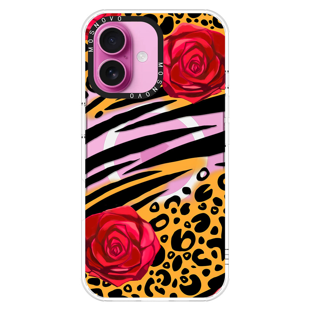 Wild Floral Leopard Phone Case - iPhone 16 Plus Case - MOSNOVO