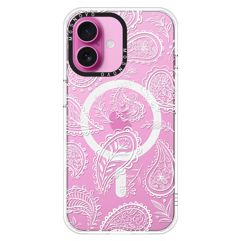 White Paisley Phone Case - iPhone 16 Plus Case - MOSNOVO