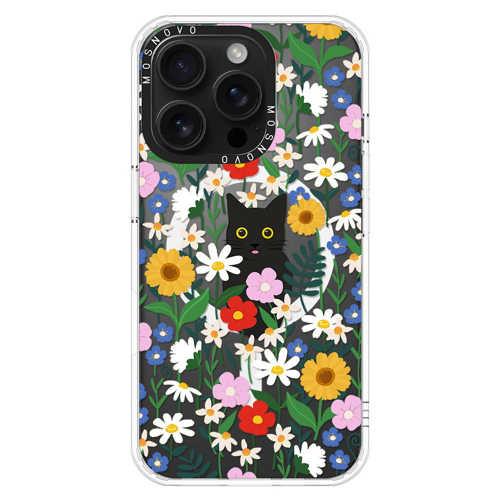 Black Cat in Garden Phone Case - iPhone 16 Pro Case - MOSNOVO