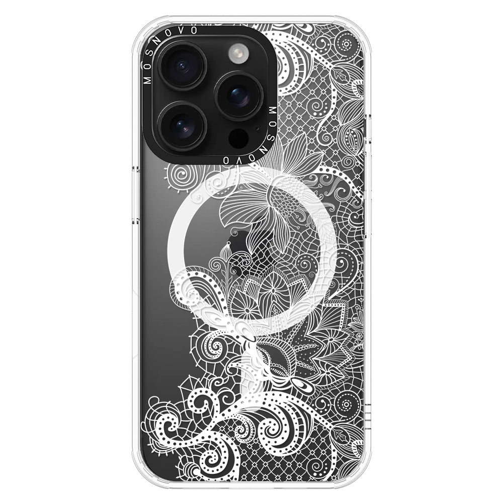 Lacy White Flower Phone Case - iPhone 16 Pro Case - MOSNOVO