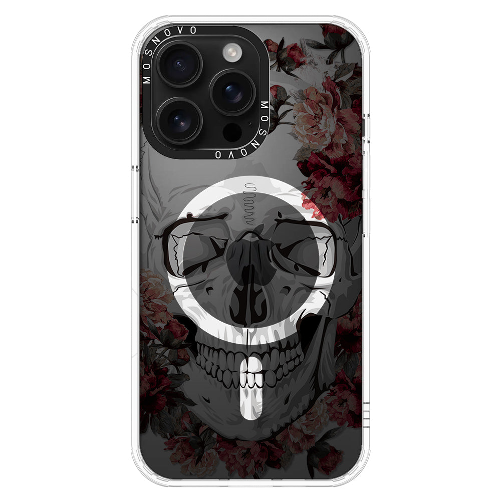 Red Flower Skull Phone Case - iPhone 16 Pro Max Case Clear With Magsafe