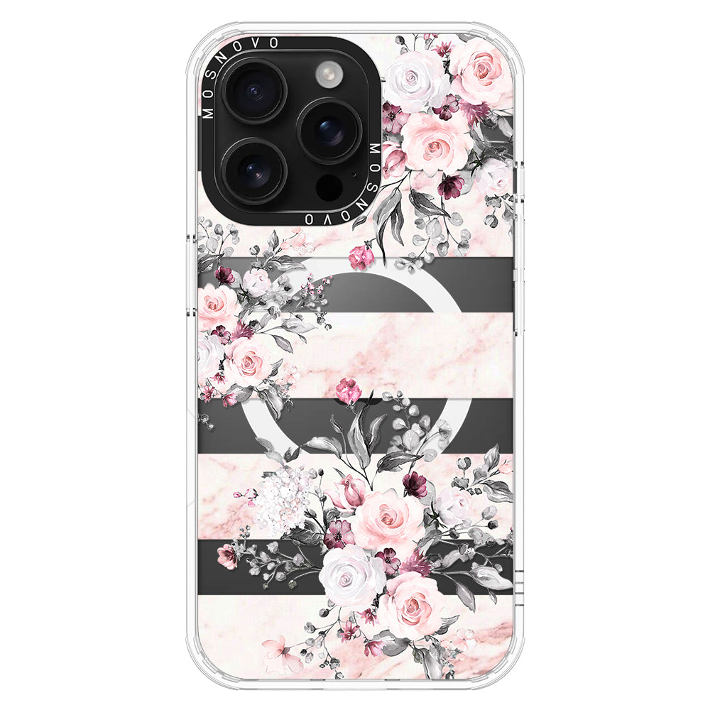 Pink Marble Flowers Phone Case - iPhone 16 Pro Max Case - MOSNOVO