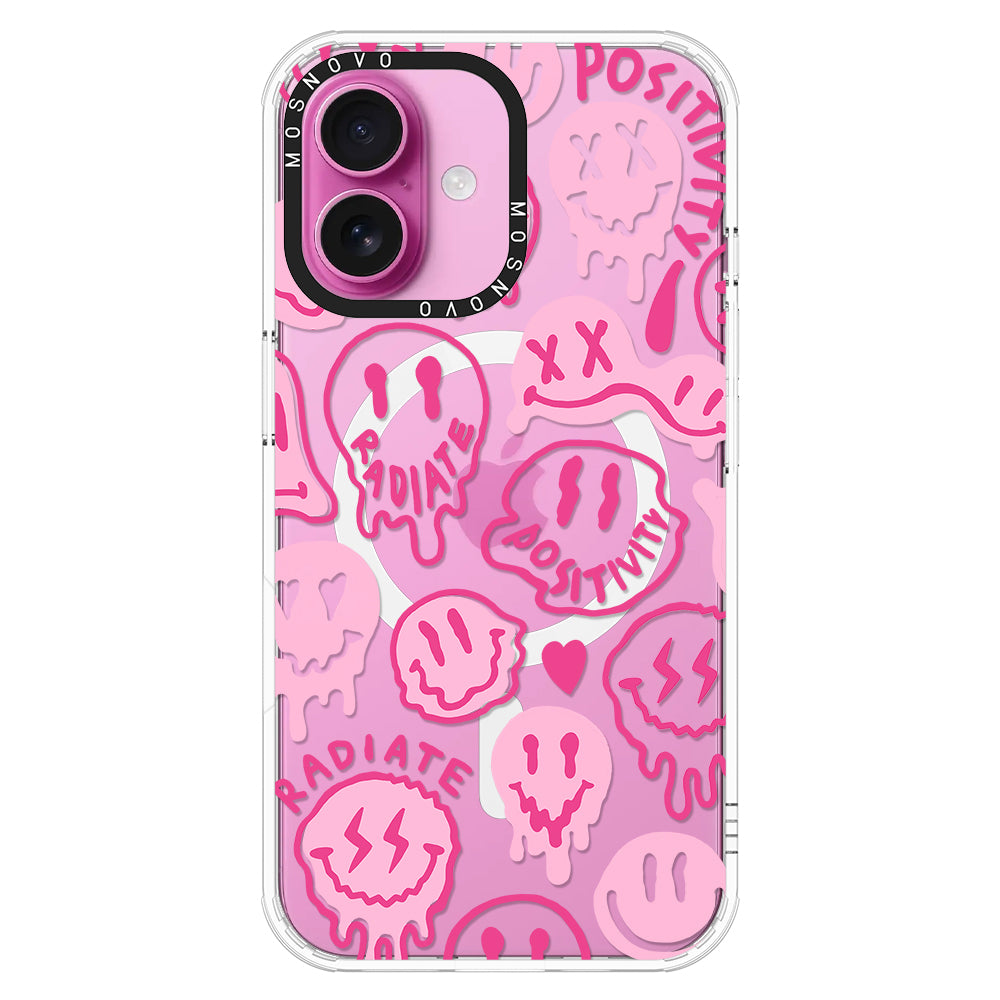 Pink Dripping Smiles Positivity Radiate Face Phone Case - iPhone 16 Case - MOSNOVO