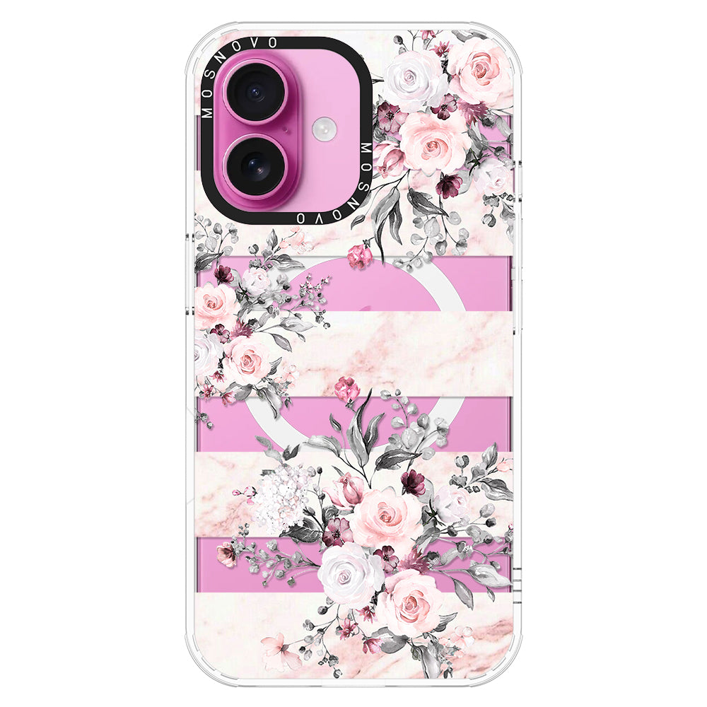 Pink Marble Flowers Phone Case - iPhone 16 Plus Case - MOSNOVO