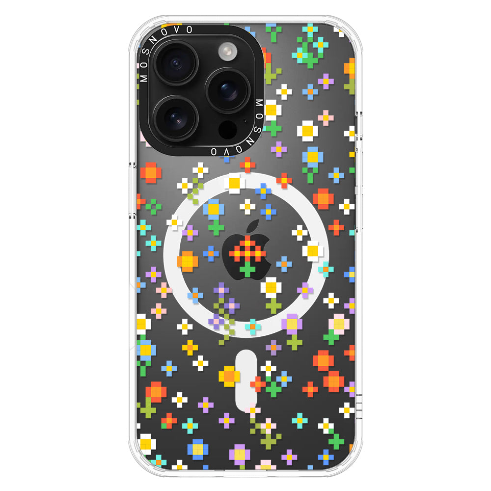 Pixel-Floral Phone Case - iPhone 16 Pro Max Case