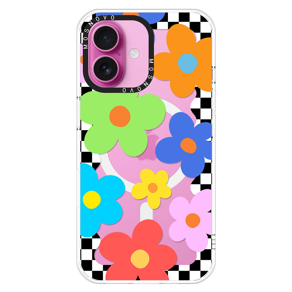 60's Checkered Floral Phone Case - iPhone 16 Case - MOSNOVO