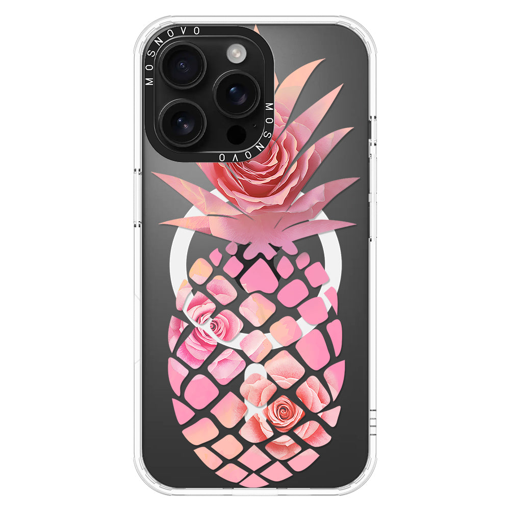 Pink Floral Pineapple Phone Case - iPhone 16 Pro Max Case - MOSNOVO