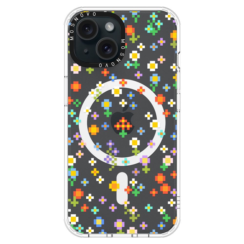 Pixel-Floral Phone Case - iPhone 15 Plus Case