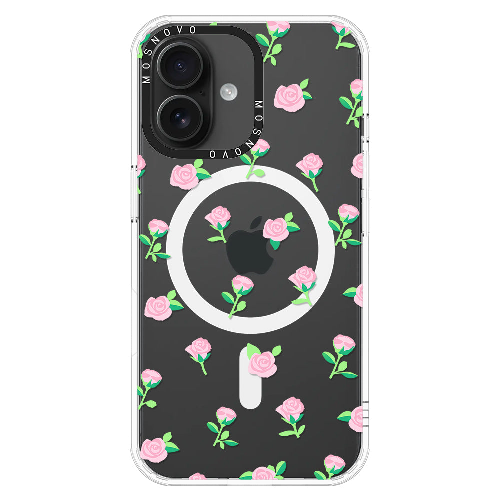 Pink Rose Floral Phone Case - iPhone 16 Plus Case - MOSNOVO