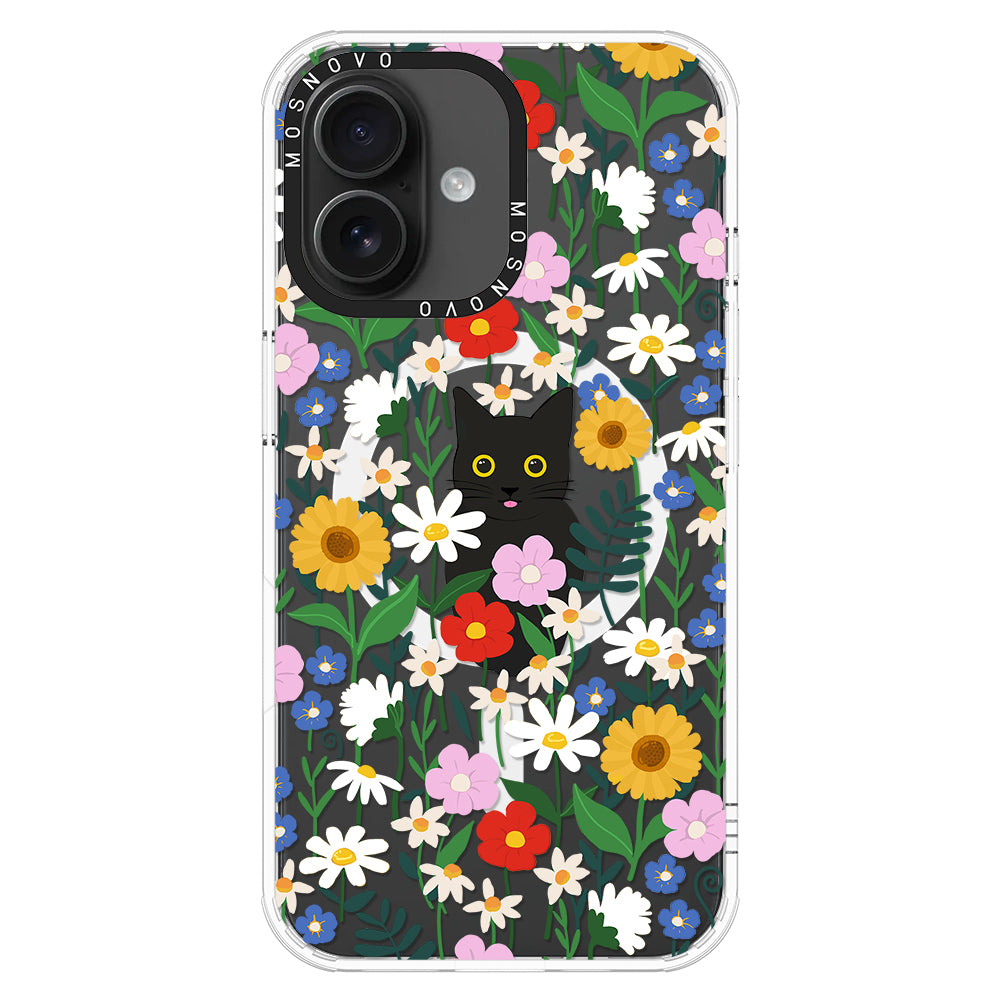 Black Cat in Garden Phone Case - iPhone 16 Case - MOSNOVO