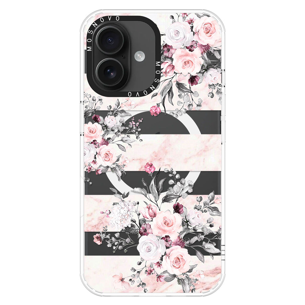 Pink Marble Flowers Phone Case - iPhone 16 Plus Case - MOSNOVO