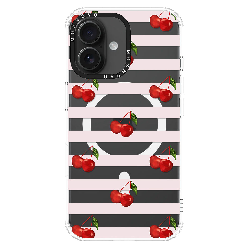 Pink Stripes Cherry Phone Case - iPhone 16 Plus Case - MOSNOVO