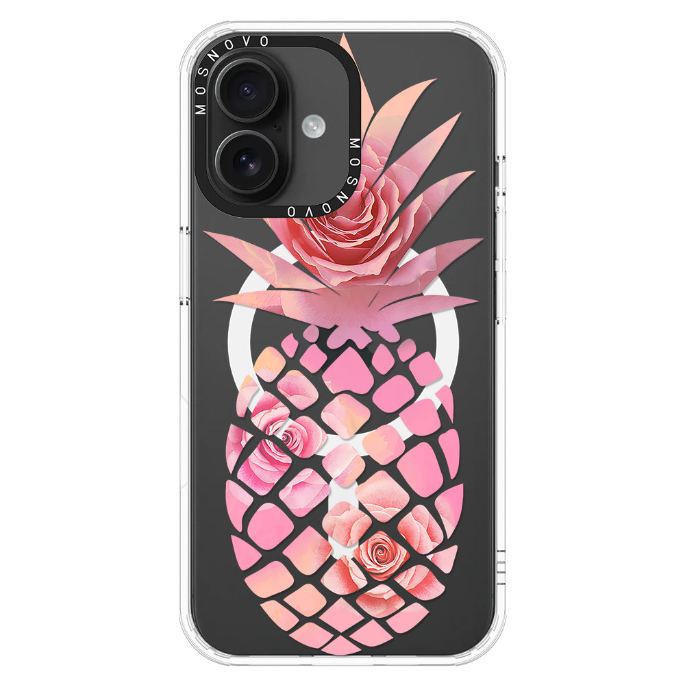 Pink Floral Pineapple Phone Case - iPhone 16 Plus Case - MOSNOVO