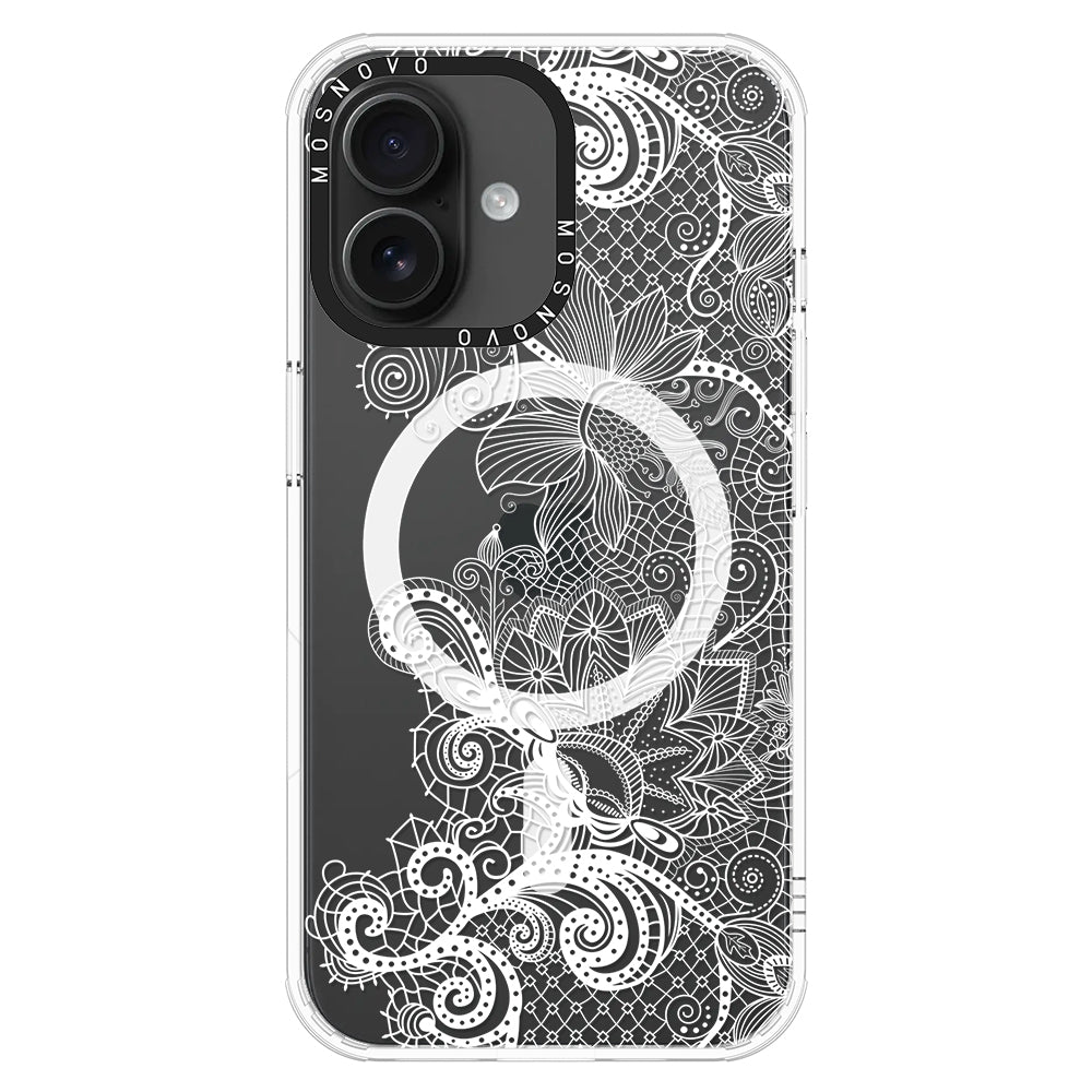 Lacy White Flower Phone Case - iPhone 16 Plus Case - MOSNOVO