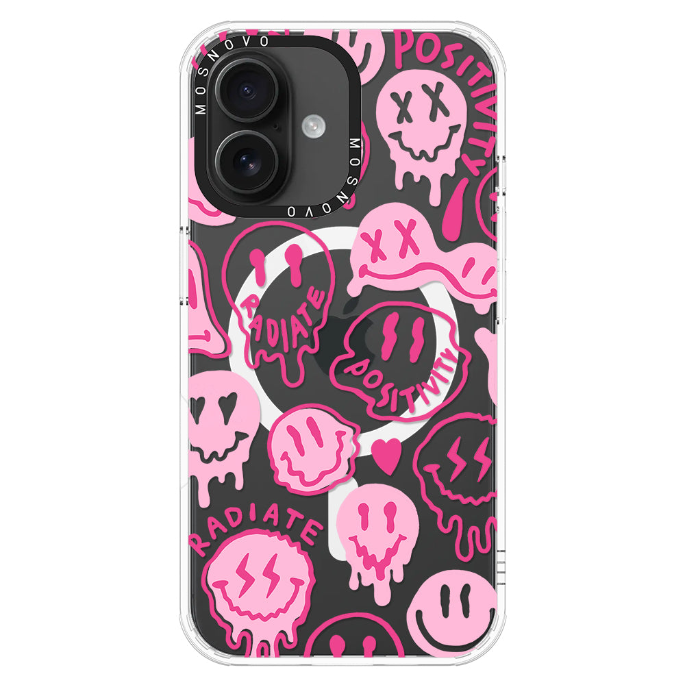 Pink Dripping Smiles Positivity Radiate Face Phone Case - iPhone 16 Plus Case - MOSNOVO