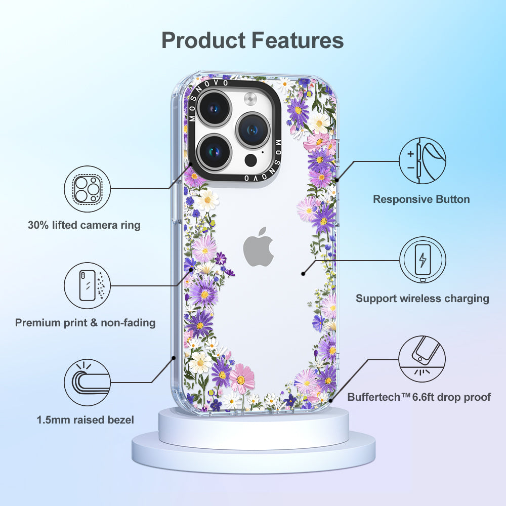 Purple Daisy Garden Phone Case - iPhone 14 Pro Case - MOSNOVO