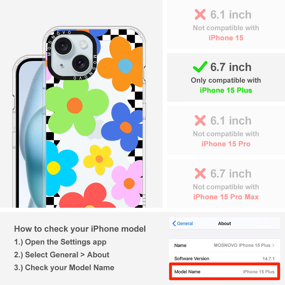 60's Checkered Floral Phone Case - iPhone 15 Plus Case - MOSNOVO
